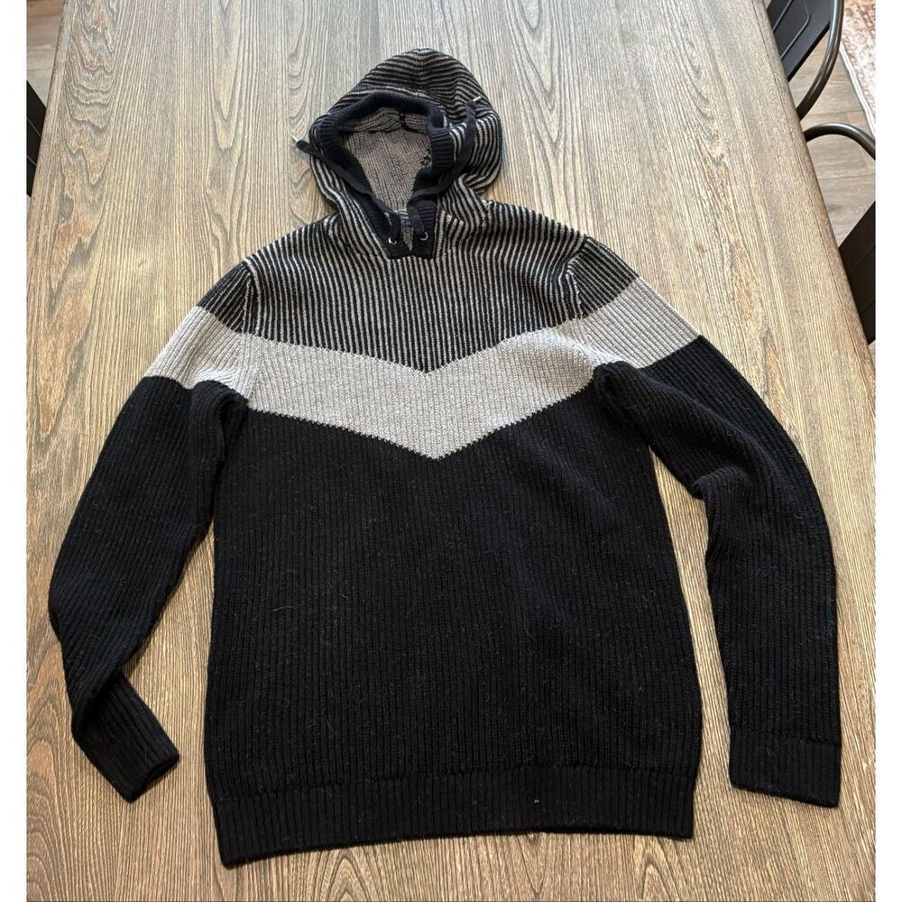International Concepts Sweater Womens Hooded Pullover Knit Black Gray Size L